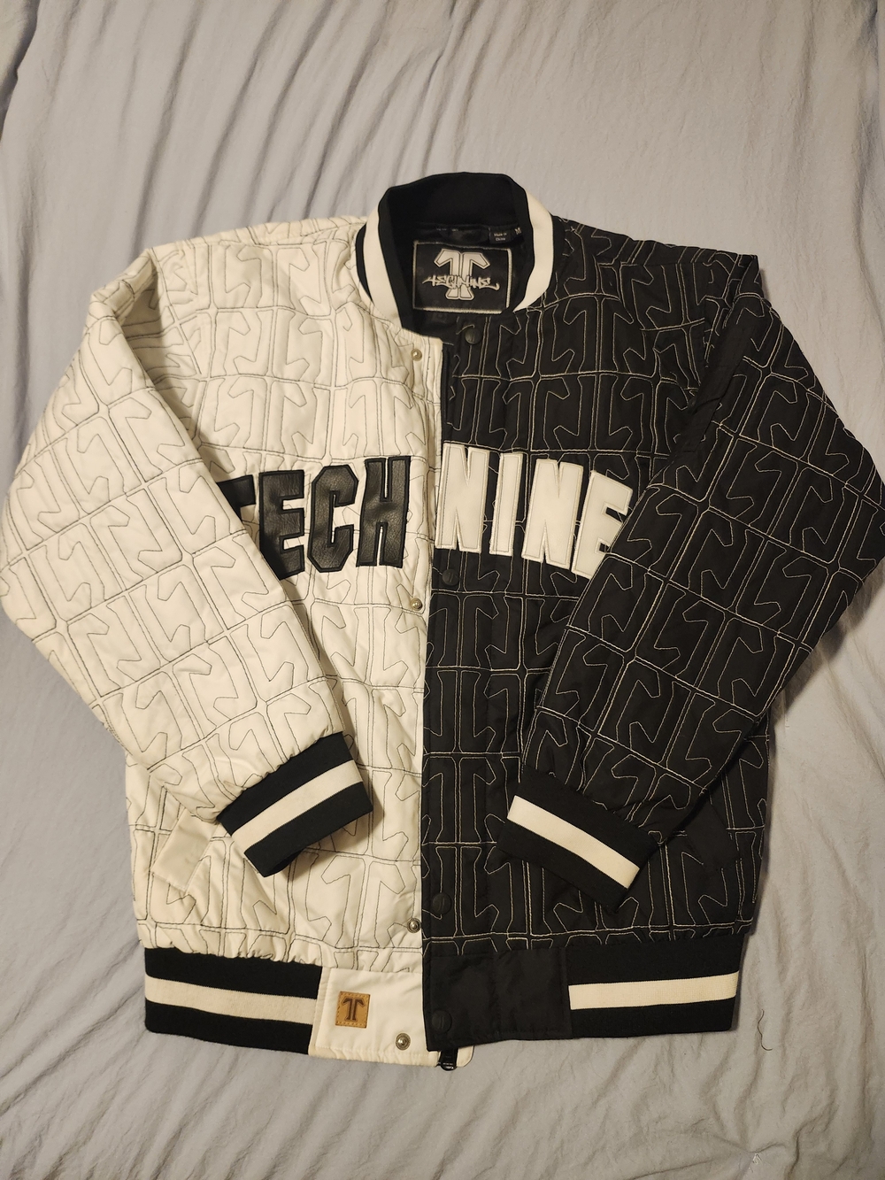 Yves Saint Laurent Black & White Quilted Two-Tone Varsity Bomber